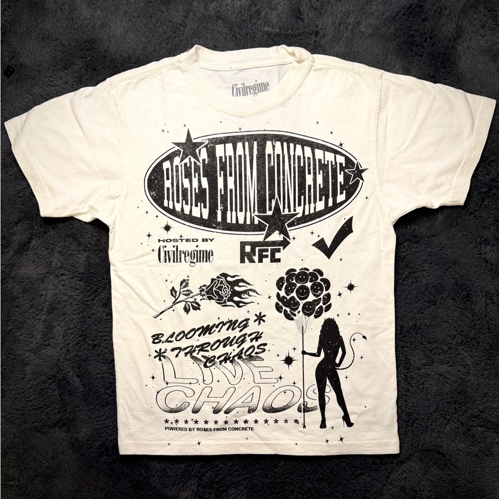 CIVIL REGIME Roses From Concrete “Blooming Through Chaos” White Tee Size Small